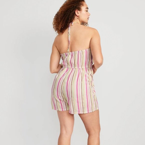 NWT Old Navy Striped O-Ring Halter Romper for Women -- 3.5-inch inseam - Picture 8 of 10